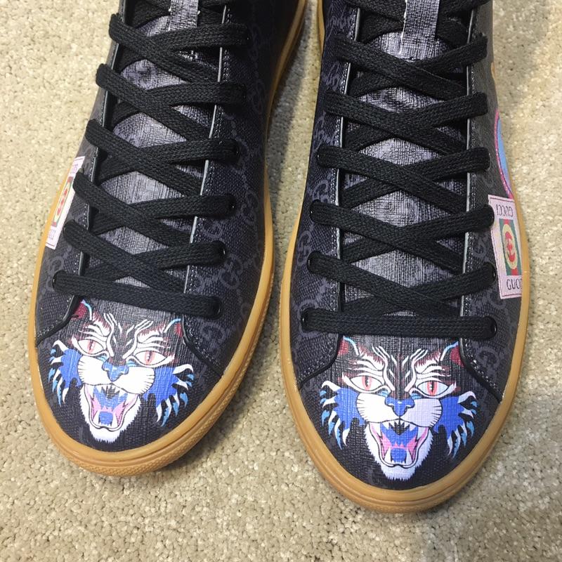 Gucci High Top High Quality Sneaker Black and wolf print with brown sole MS05024