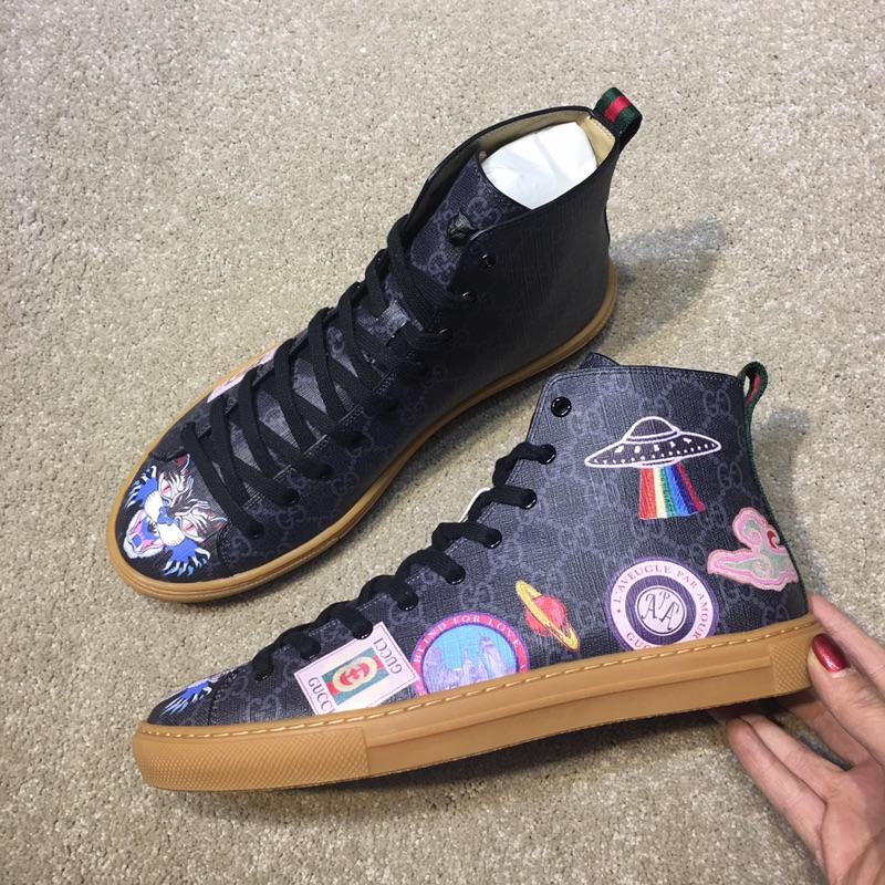 Gucci High Top High Quality Sneaker Black and wolf print with brown sole MS05024