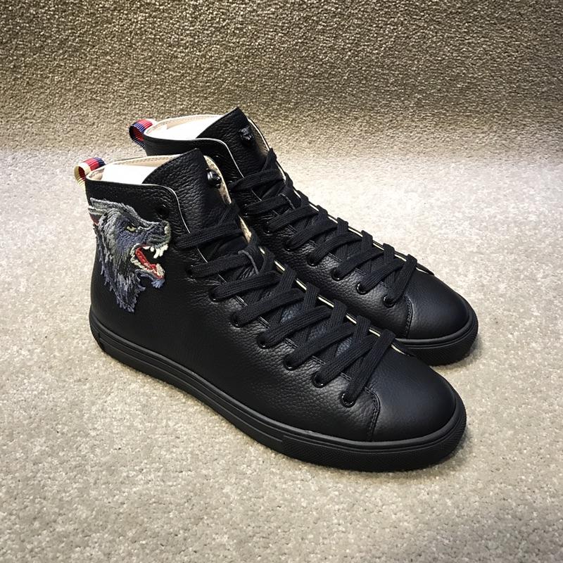 Gucci High Top High Quality Sneaker Black and wolf print with black sole MS05030