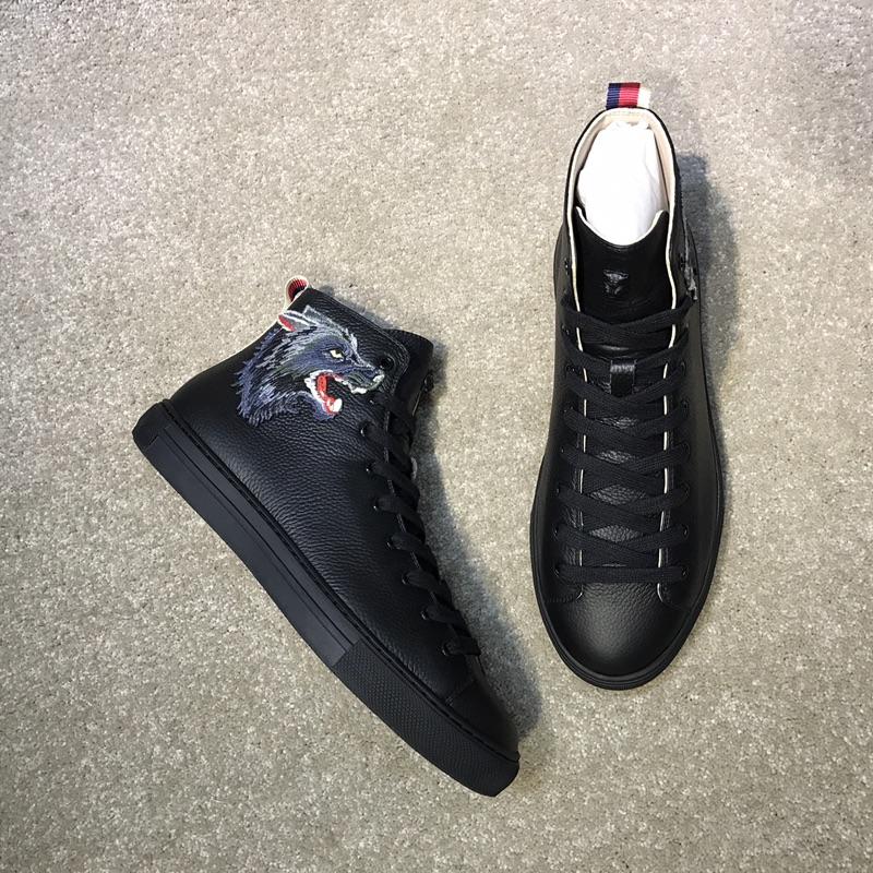 Gucci High Top High Quality Sneaker Black and wolf print with black sole MS05030