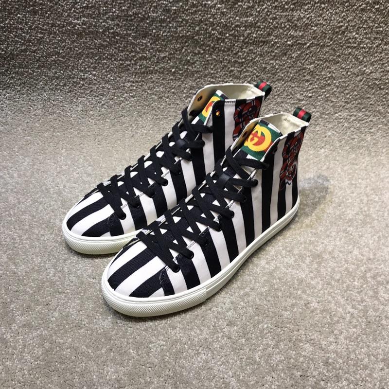 Gucci High Top High Quality Sneaker Black and white stripes and snake print with white sole MS05009