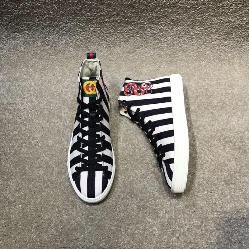 Gucci High Top High Quality Sneaker Black and white stripes and snake print with white sole MS05009