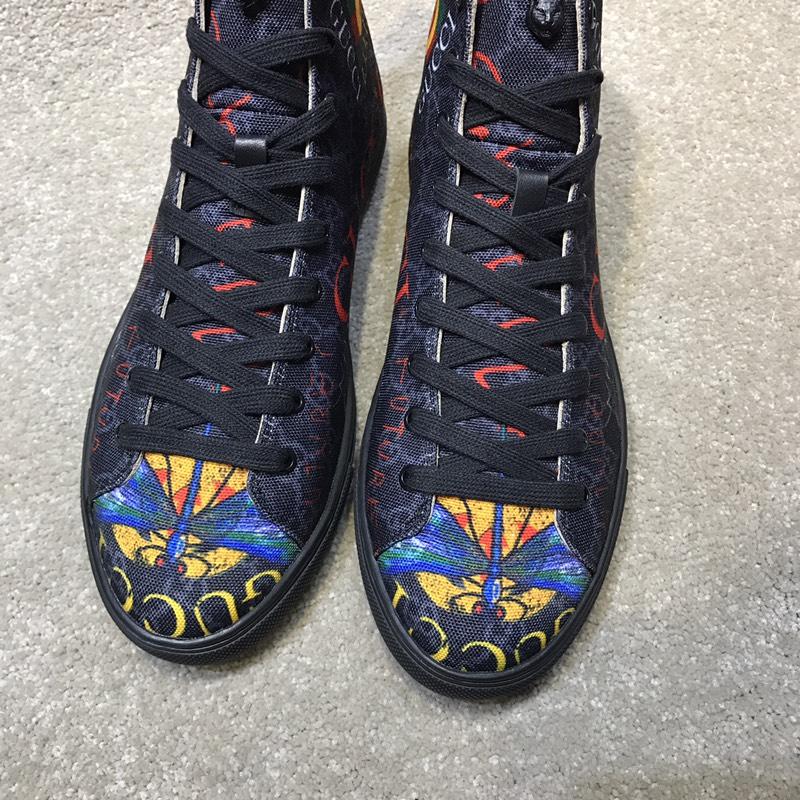 Gucci High Top High Quality Sneaker Black and vintage GUCCI print with white sole MS05012