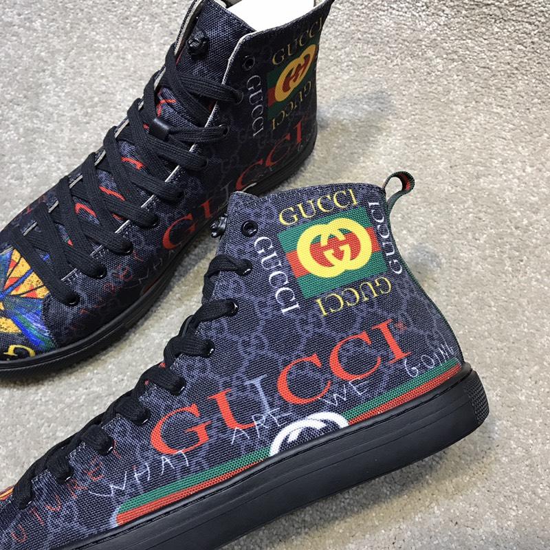 Gucci High Top High Quality Sneaker Black and vintage GUCCI print with white sole MS05012
