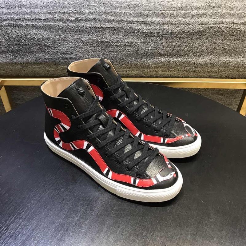 Gucci High Top High Quality Sneaker Black and striped snake print with white sole MS05016