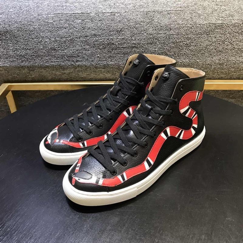 Gucci High Top High Quality Sneaker Black and striped snake print with white sole MS05016