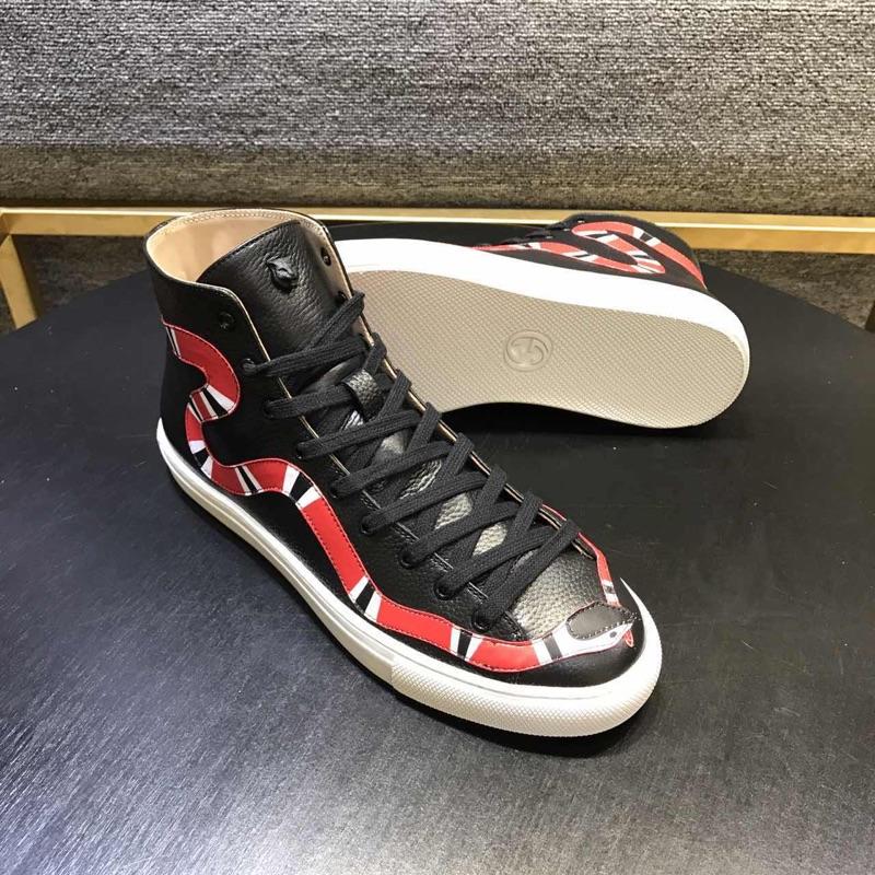 Gucci High Top High Quality Sneaker Black and striped snake print with white sole MS05016