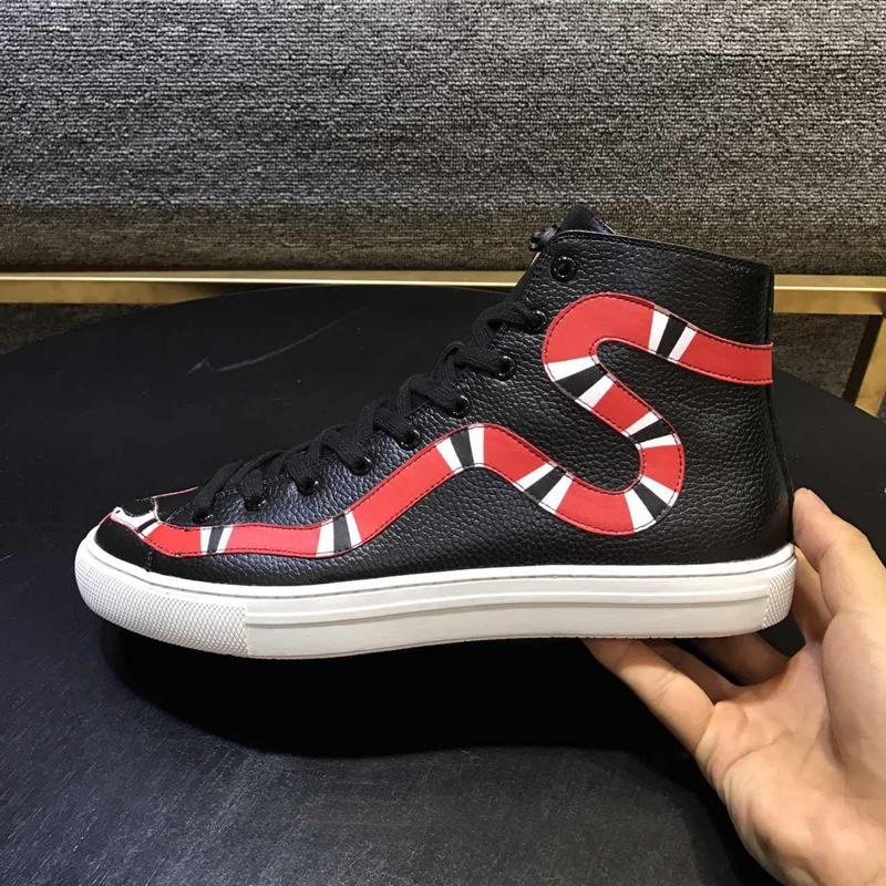 Gucci High Top High Quality Sneaker Black and striped snake print with white sole MS05016