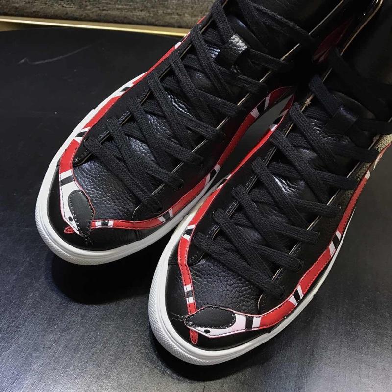 Gucci High Top High Quality Sneaker Black and striped snake print with white sole MS05016