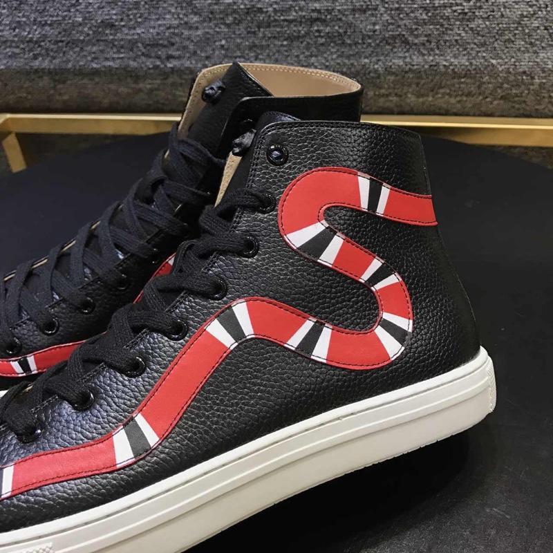 Gucci High Top High Quality Sneaker Black and striped snake print with white sole MS05016