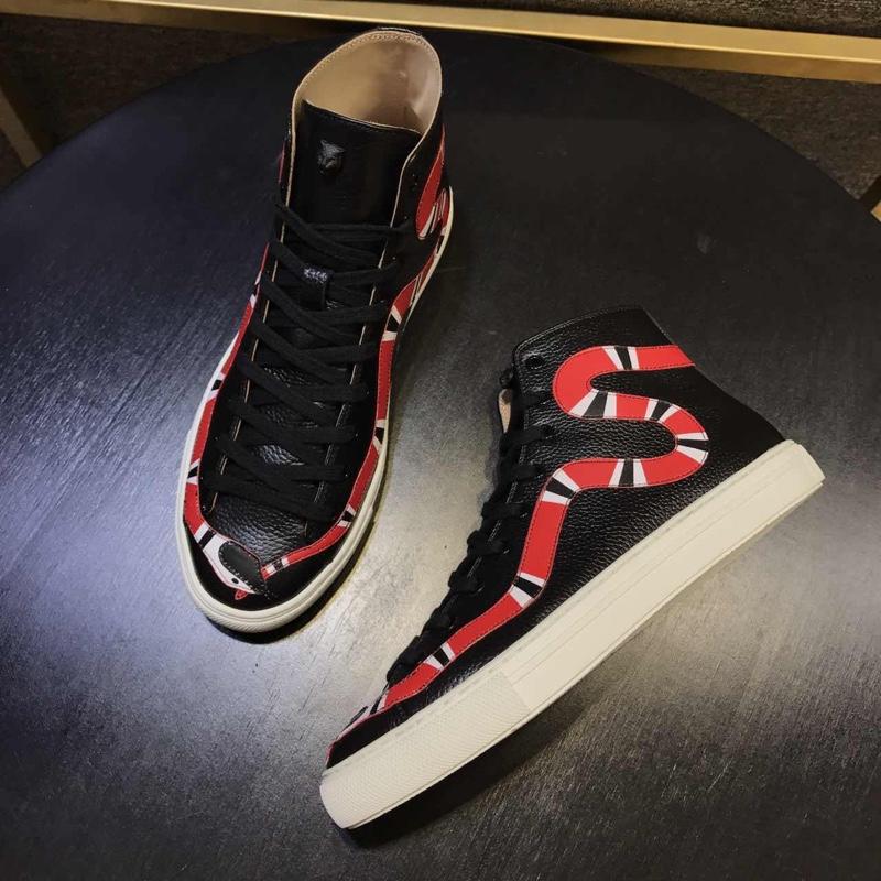 Gucci High Top High Quality Sneaker Black and striped snake print with white sole MS05016