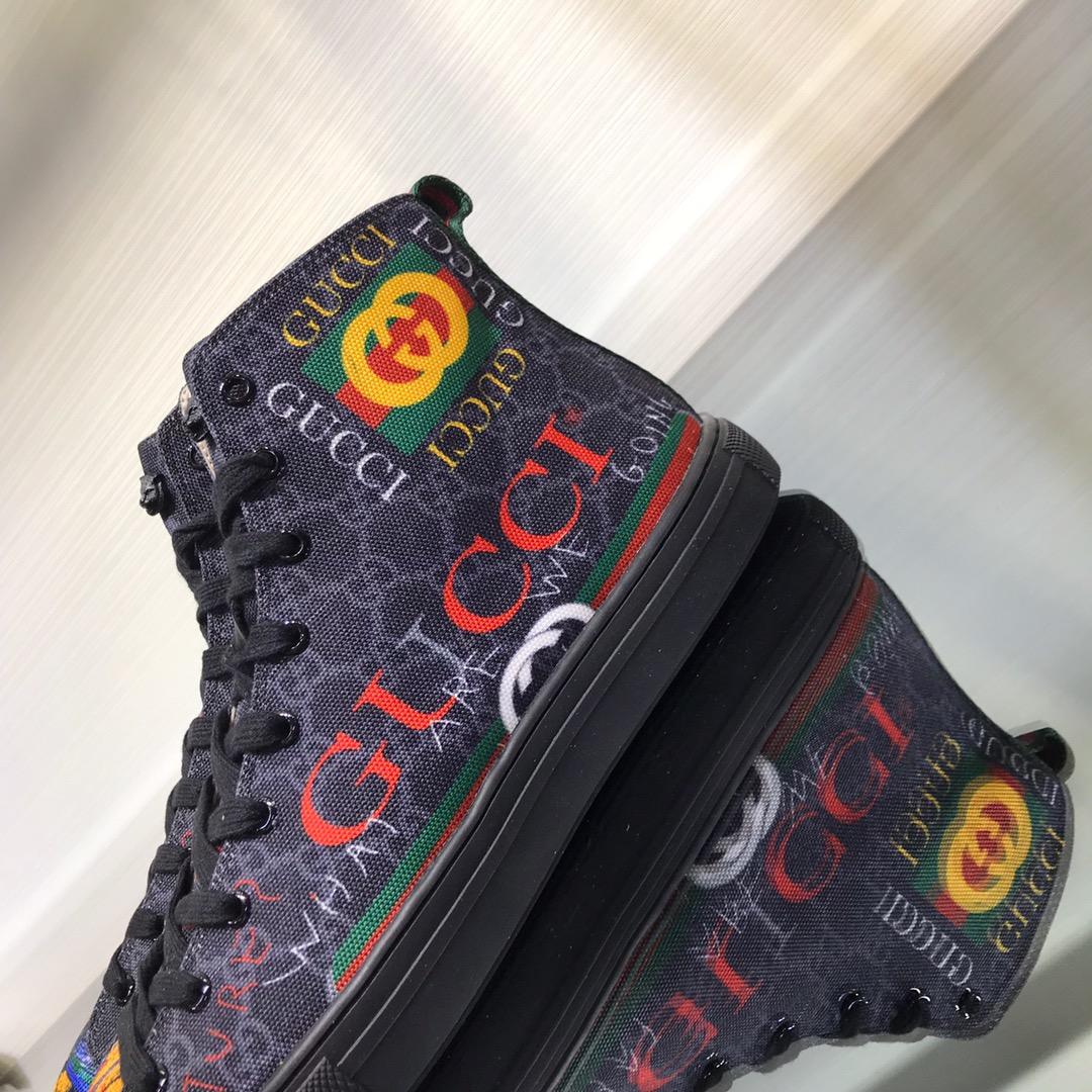 Gucci High Top High Quality Sneaker Black and Gucci vintage print with black sole MS05033