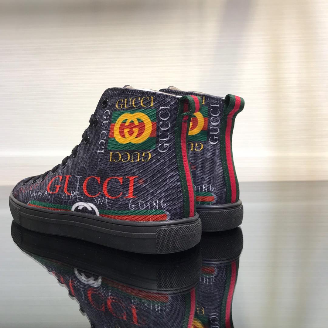 Gucci High Top High Quality Sneaker Black and Gucci vintage print with black sole MS05033