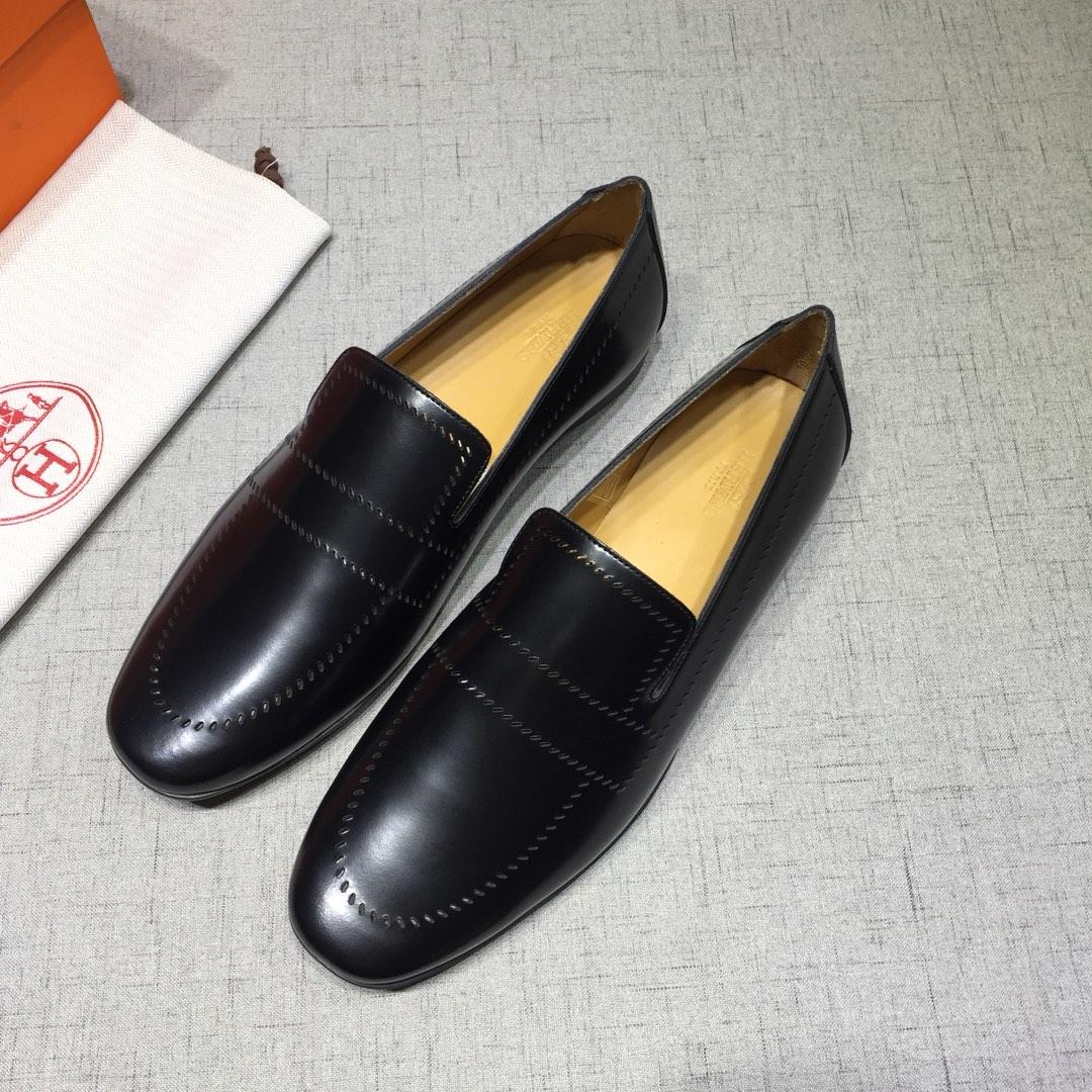 Hermes Black Leather Perfect Quality Loafers MS07799