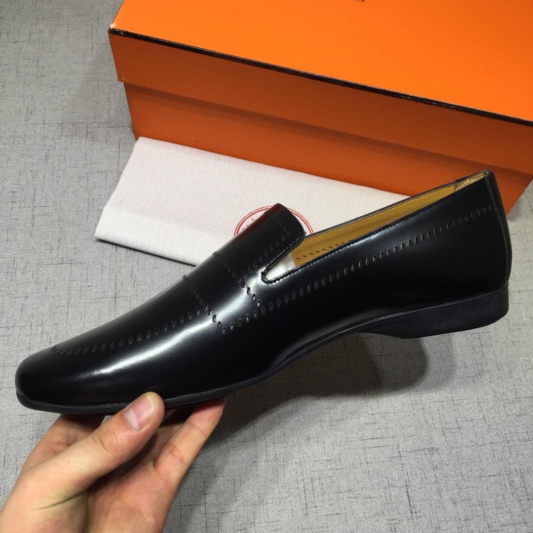 Hermes Black Leather Perfect Quality Loafers MS07799