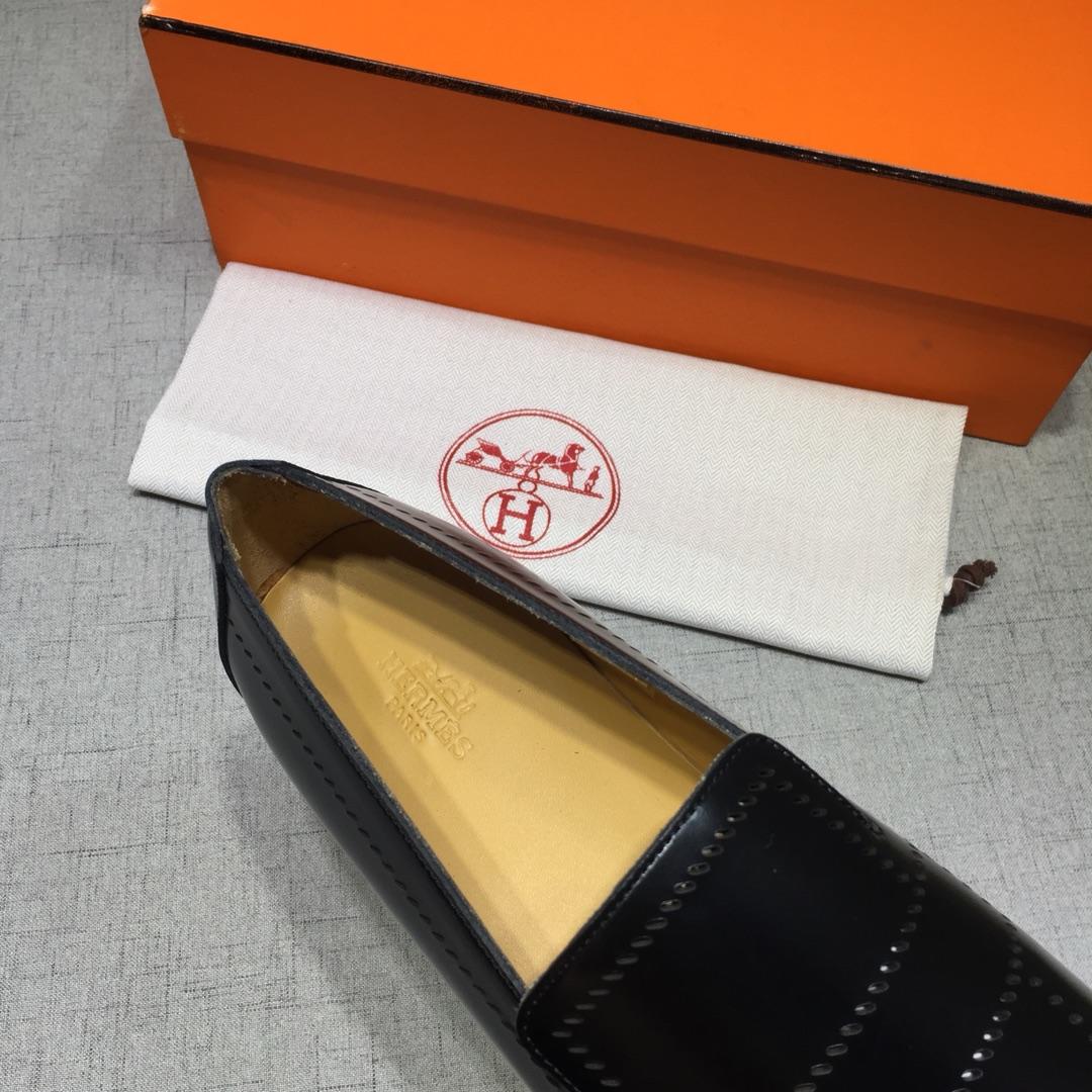 Hermes Black Leather Perfect Quality Loafers MS07799