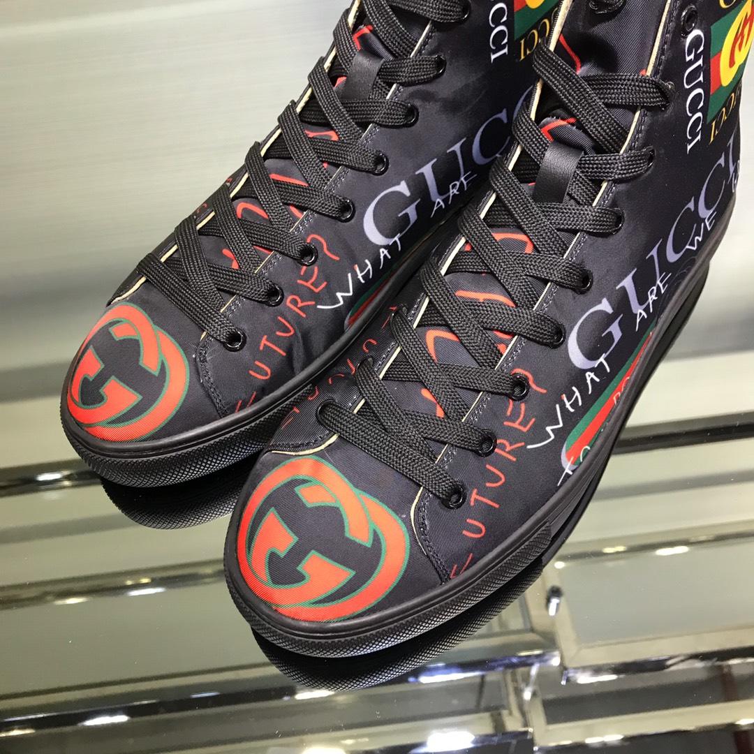 Gucci High Top High Quality Sneaker Black and Gucci vintage print with black sole MS05028