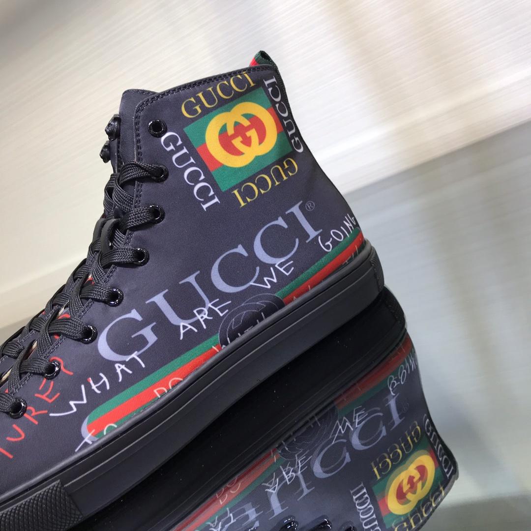 Gucci High Top High Quality Sneaker Black and Gucci vintage print with black sole MS05028