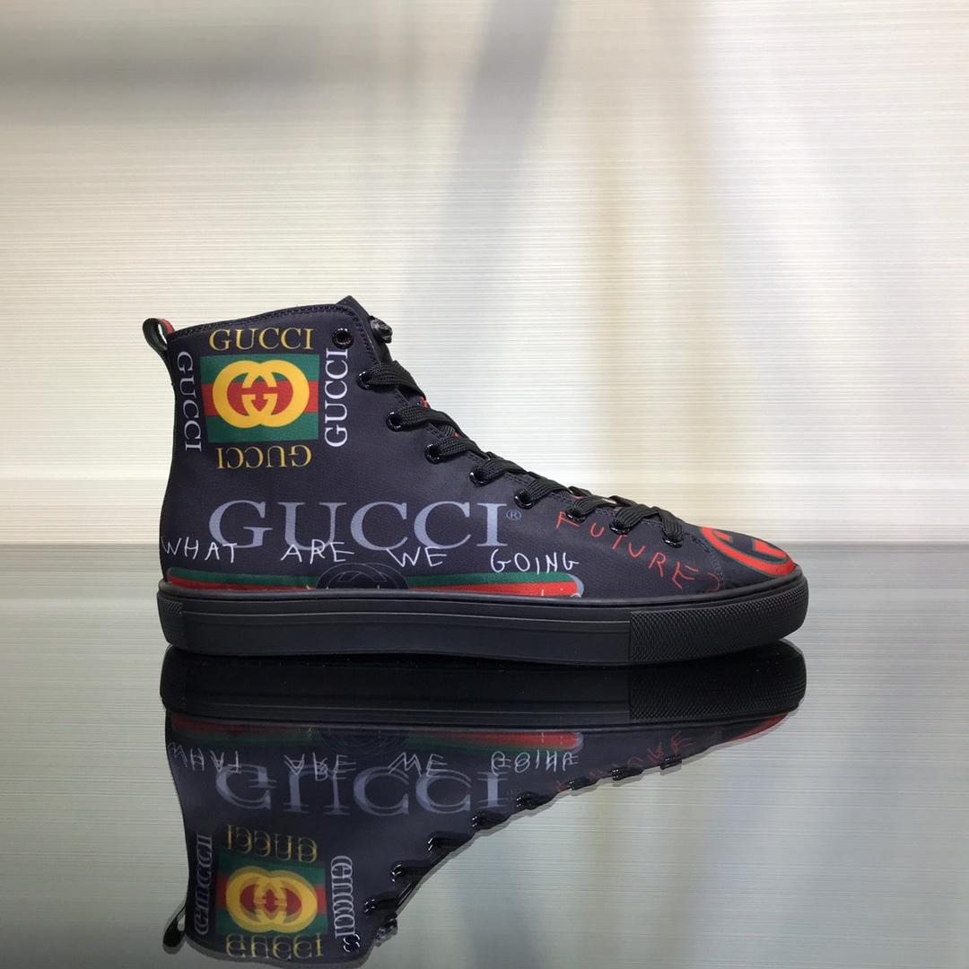 Gucci High Top High Quality Sneaker Black and Gucci vintage print with black sole MS05028