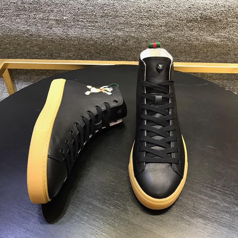Gucci High Top High Quality Sneaker Black and Donald Duck Print with Brown Sole MS05013