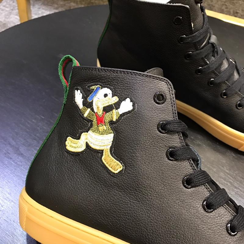 Gucci High Top High Quality Sneaker Black and Donald Duck Print with Brown Sole MS05013