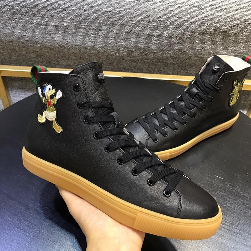 Gucci High Top High Quality Sneaker Black and Donald Duck Print with Brown Sole MS05013