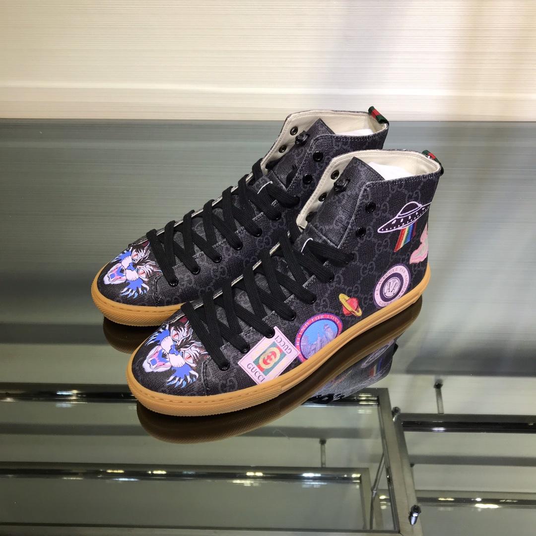 Gucci High Top High Quality Sneaker Black and cat print with brown sole MS05036