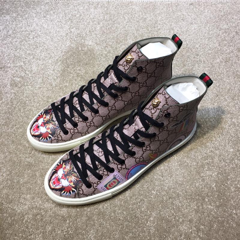 Gucci High Top High Quality Sneaker Beige and wolf print with white sole MS05021
