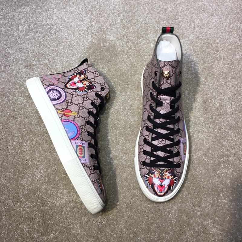 Gucci High Top High Quality Sneaker Beige and wolf print with white sole MS05021