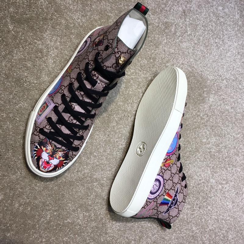 Gucci High Top High Quality Sneaker Beige and wolf print with white sole MS05021