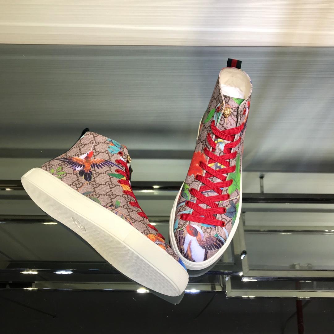 Gucci High Top High Quality Sneaker Beige and swallow print with white sole MS05037