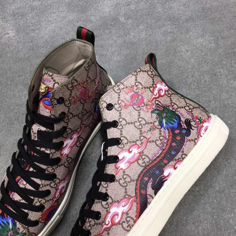 Gucci High Top High Quality Sneaker Beige and sky dragon print with white sole MS05029