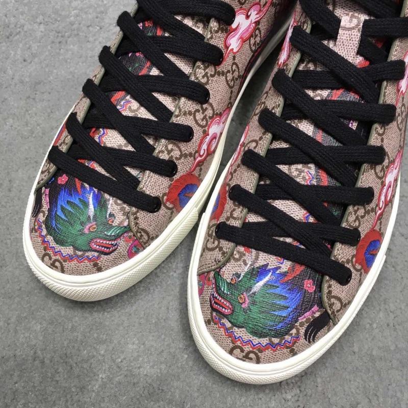 Gucci High Top High Quality Sneaker Beige and sky dragon print with white sole MS05029