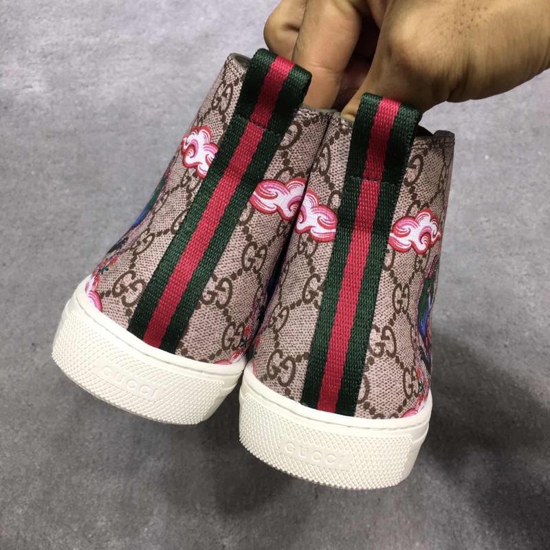 Gucci High Top High Quality Sneaker Beige and sky dragon print with white sole MS05029