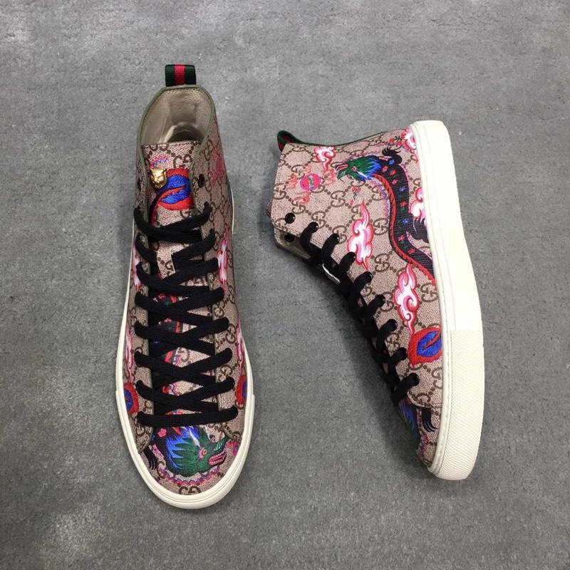 Gucci High Top High Quality Sneaker Beige and sky dragon print with white sole MS05029