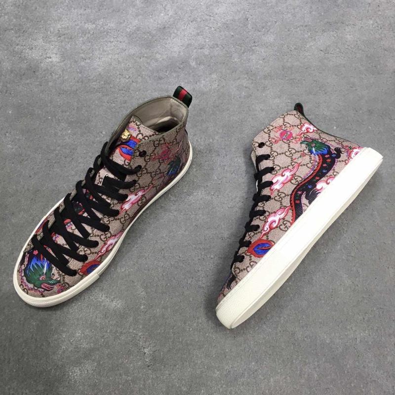 Gucci High Top High Quality Sneaker Beige and sky dragon print with white sole MS05029