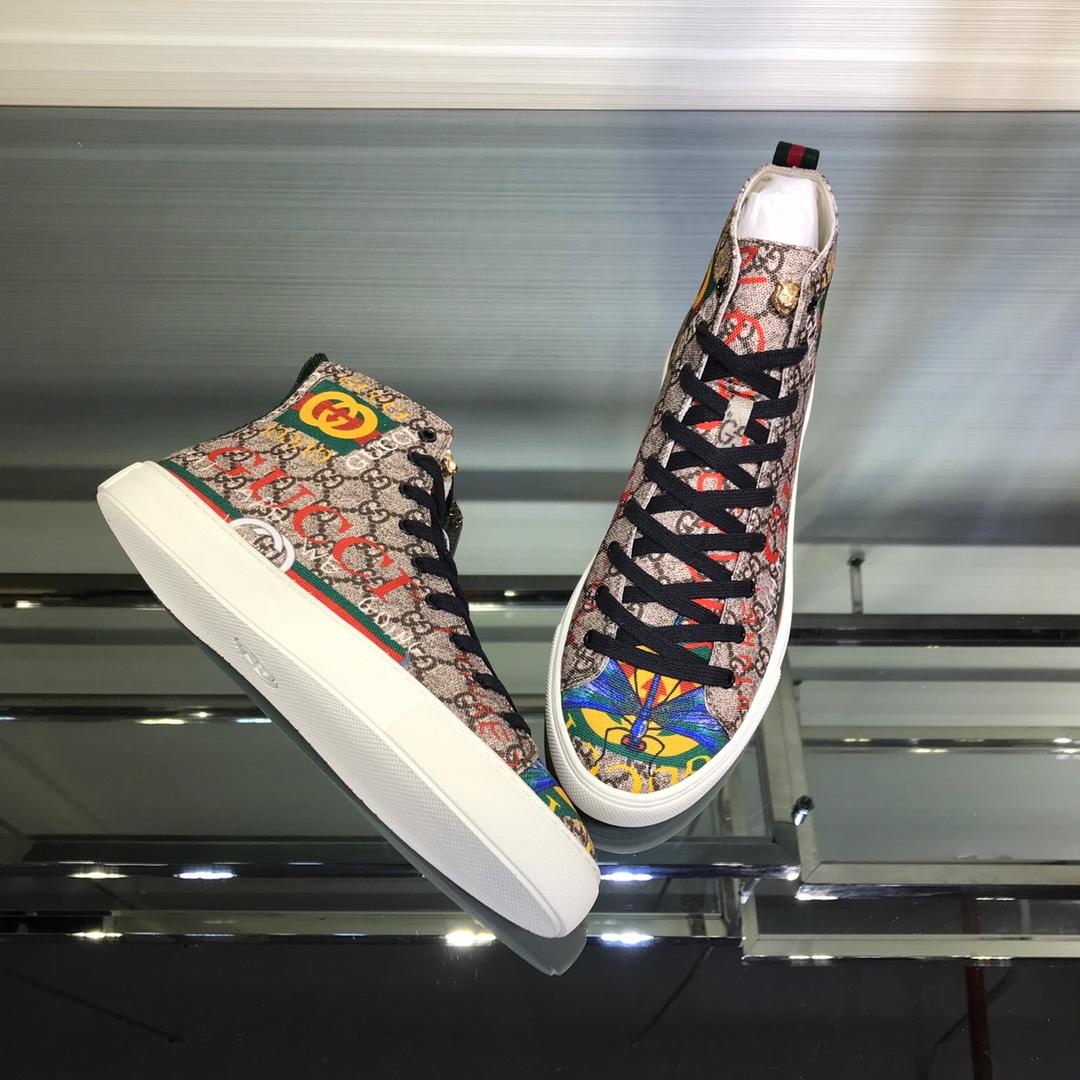 Gucci High Top High Quality Sneaker Beige and Gucci vintage print with white sole MS05034