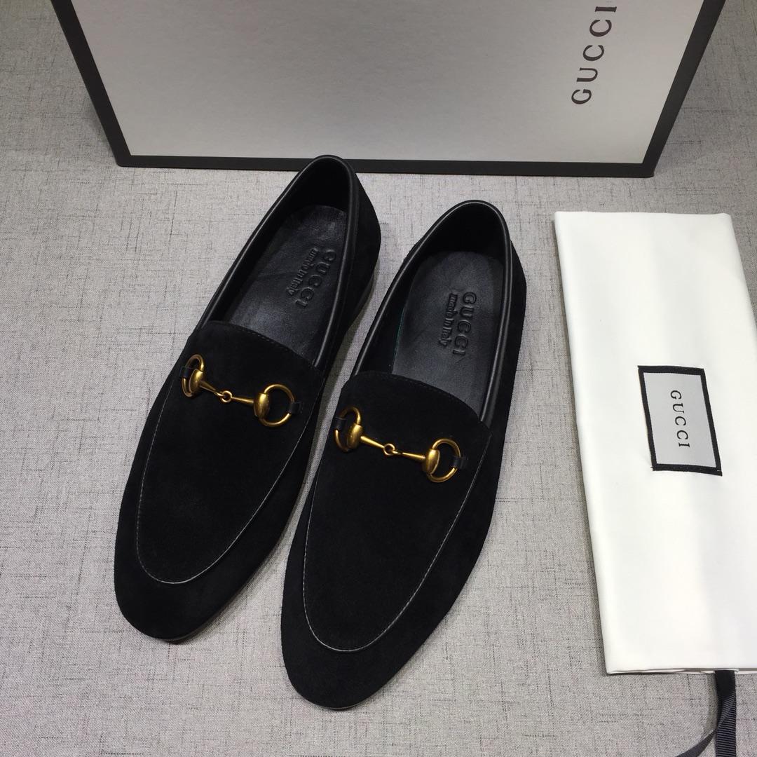 Gucci Black Suede Leather Perfect Quality Loafers With Golden Buckle MS07604