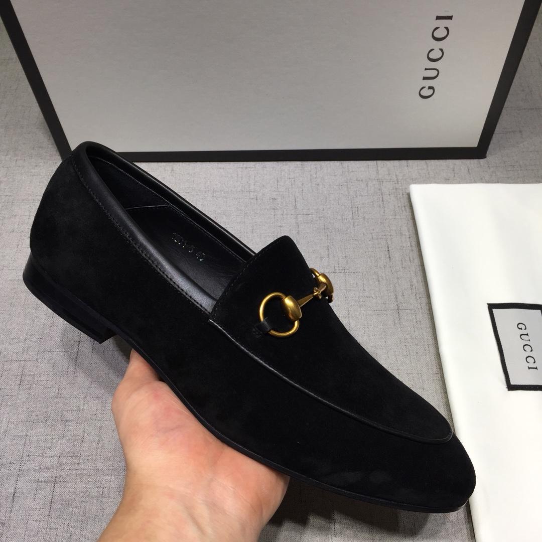 Gucci Black Suede Leather Perfect Quality Loafers With Golden Buckle MS07604