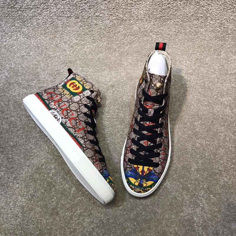 Gucci High Top High Quality Sneaker Beige and Gucci vintage print with white sole  MS05008