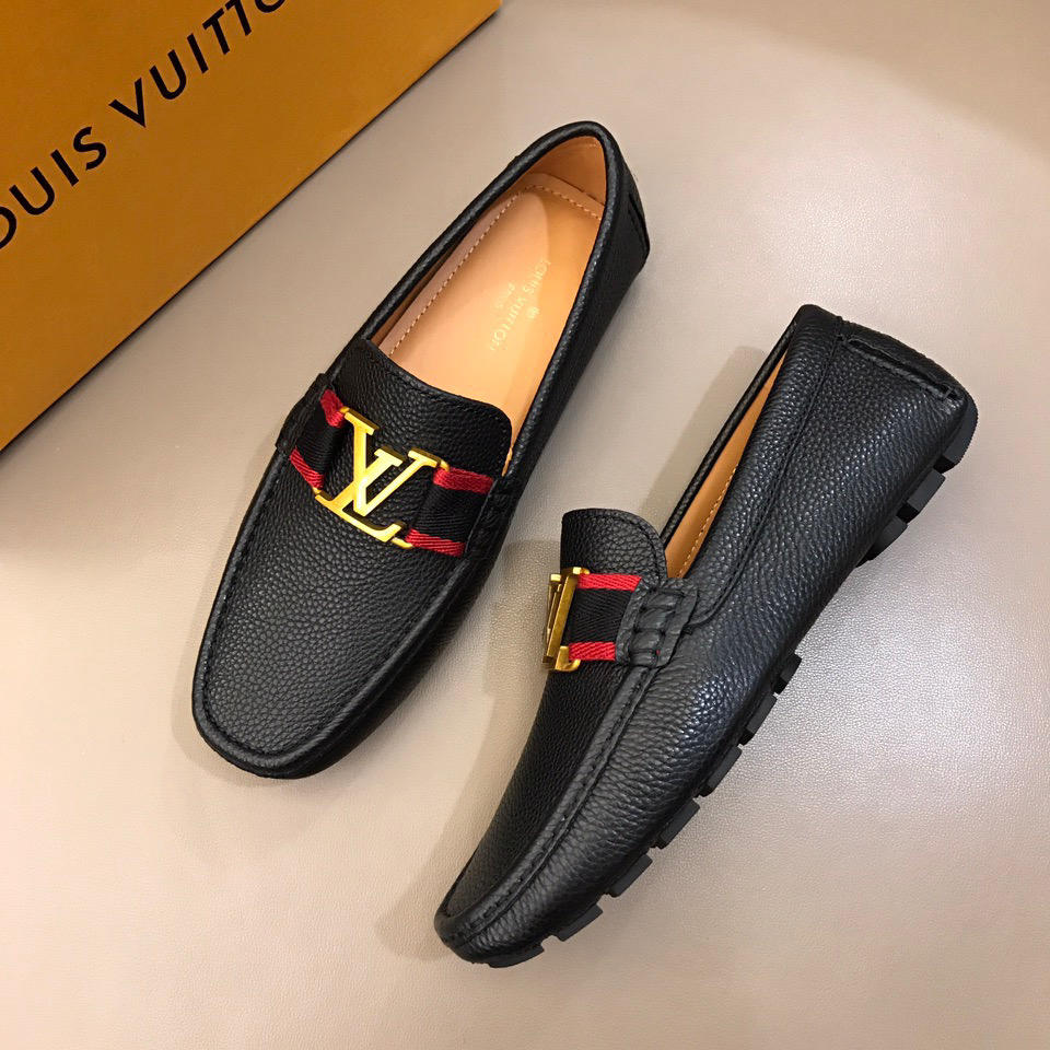 lv Arizona Moccasin Black Loafers With Golden Buckle MS02801