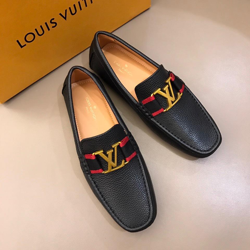 lv Arizona Moccasin Black Loafers With Golden Buckle MS02801