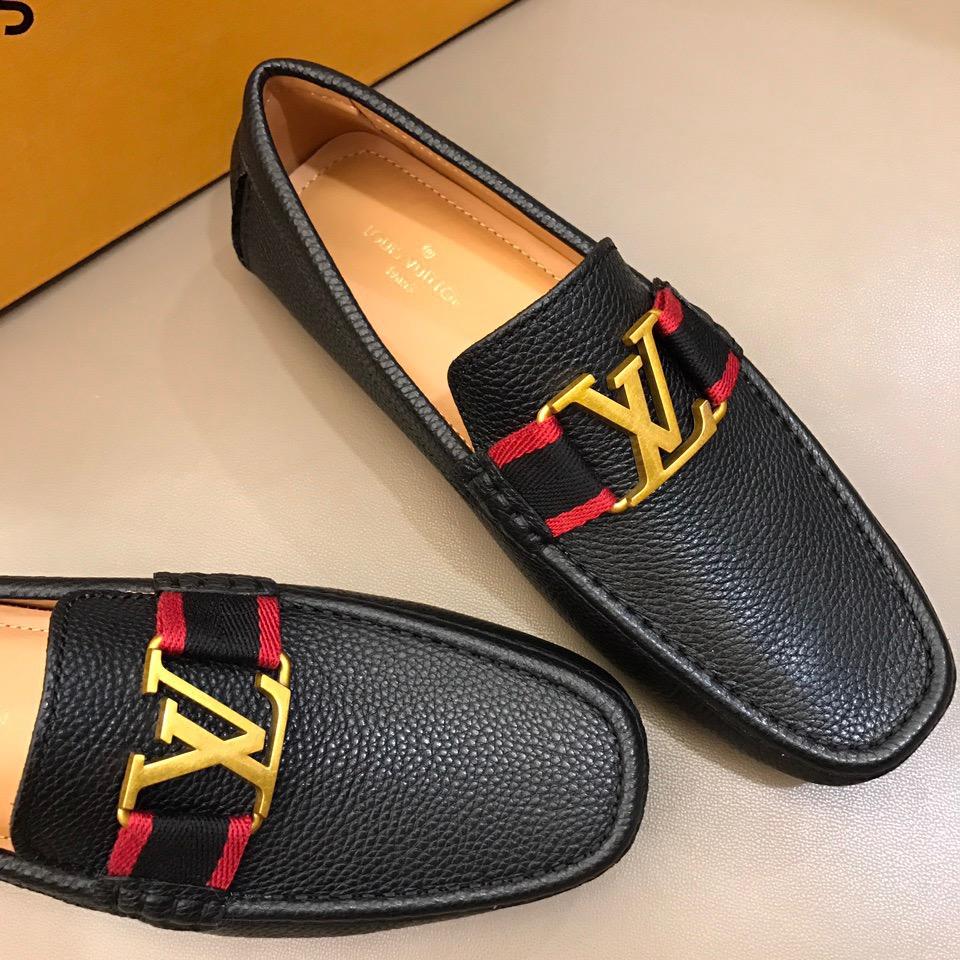 lv Arizona Moccasin Black Loafers With Golden Buckle MS02801