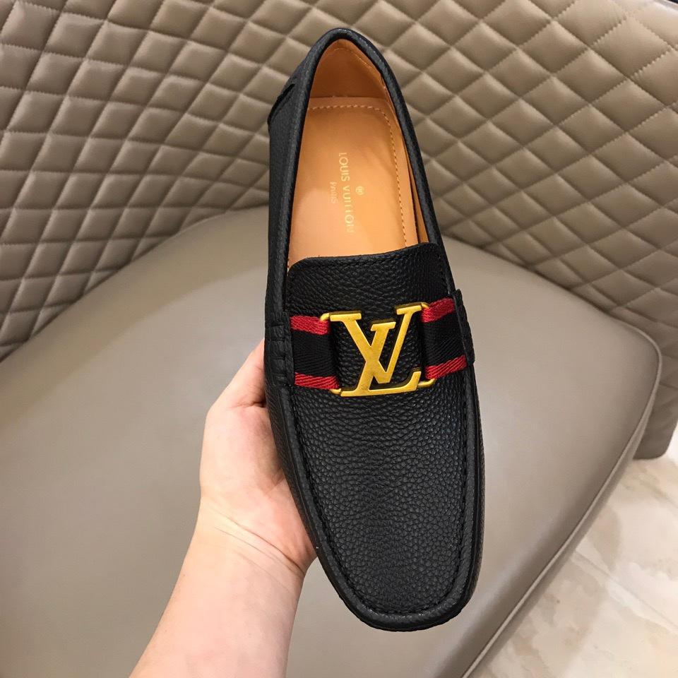 lv Arizona Moccasin Black Loafers With Golden Buckle MS02801