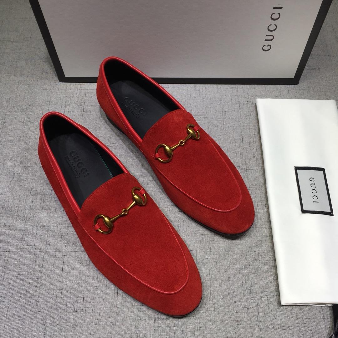 Gucci Red Suede Leather Perfect Quality Loafers With Golden Buckle MS07603