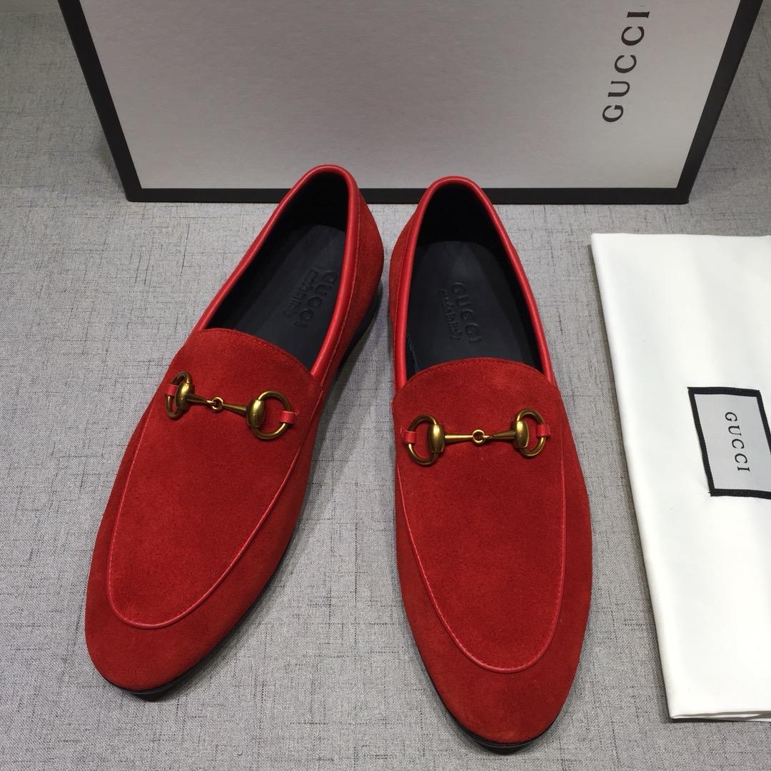 Gucci Red Suede Leather Perfect Quality Loafers With Golden Buckle MS07603