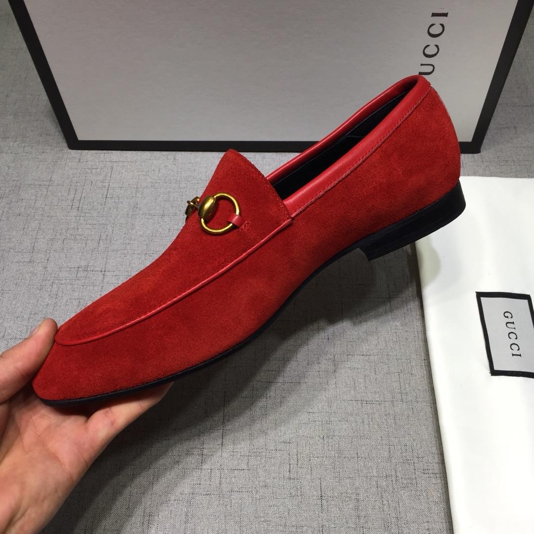 Gucci Red Suede Leather Perfect Quality Loafers With Golden Buckle MS07603