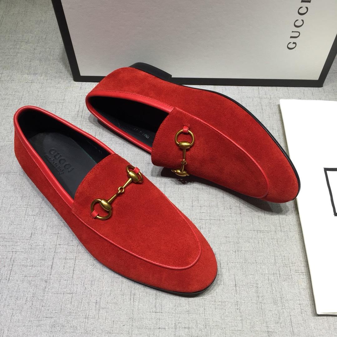 Gucci Red Suede Leather Perfect Quality Loafers With Golden Buckle MS07603