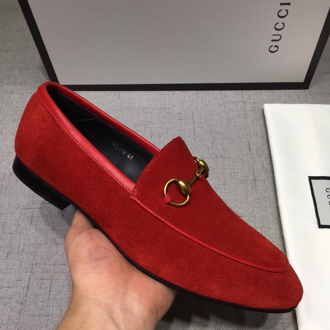 Gucci Red Suede Leather Perfect Quality Loafers With Golden Buckle MS07603