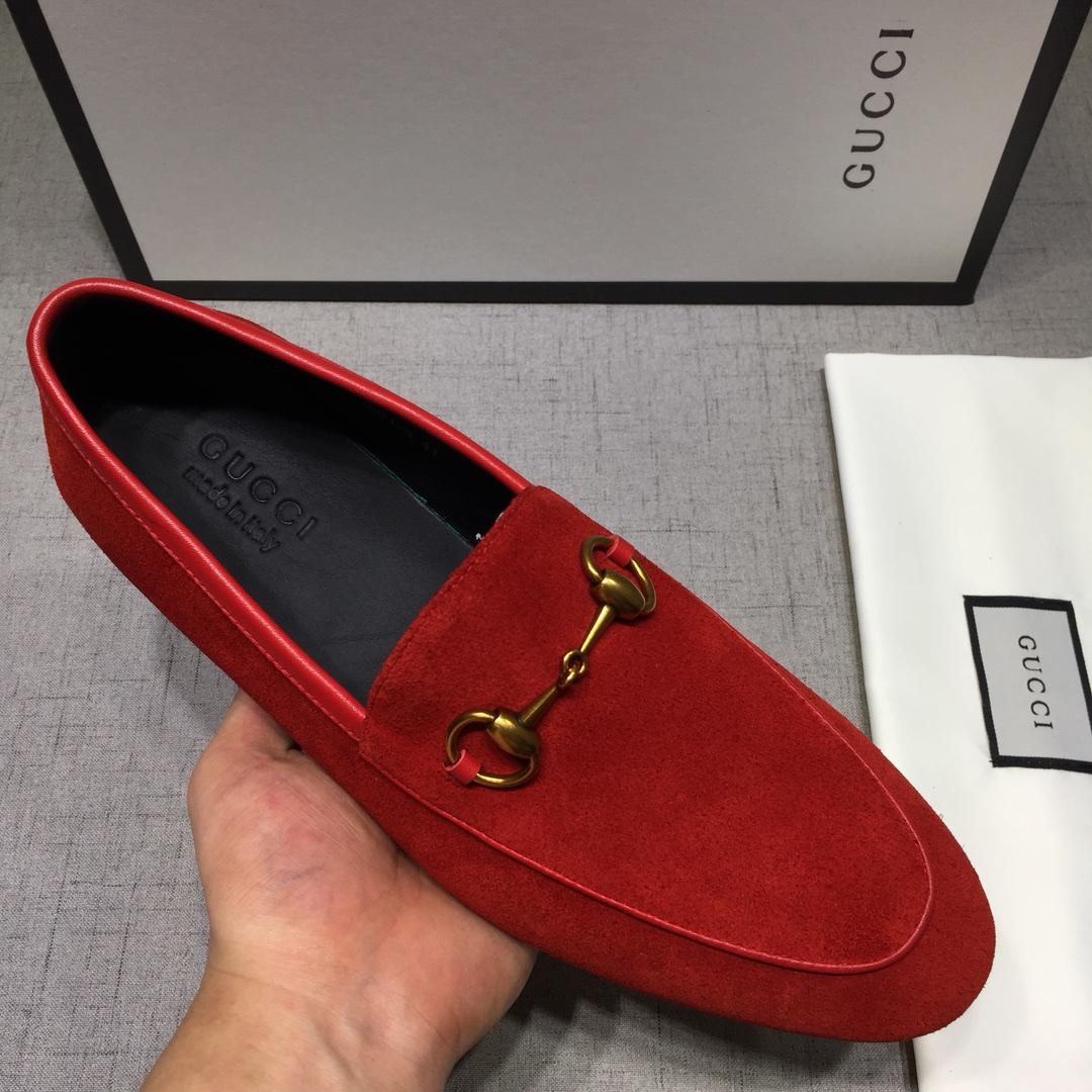 Gucci Red Suede Leather Perfect Quality Loafers With Golden Buckle MS07603